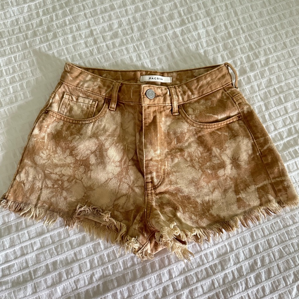 PacSun High Waist Tie-Dye Tan Shorts